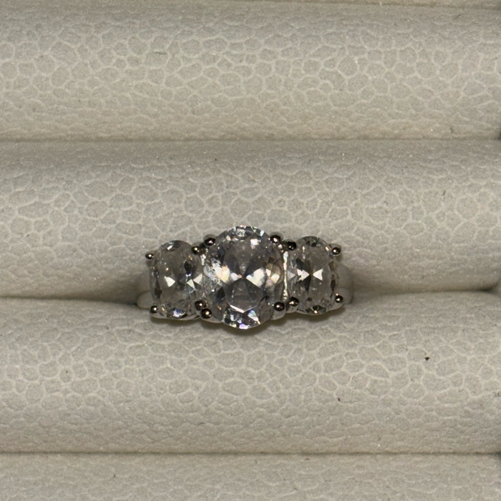 Elegant Silver Triple Stone Ring